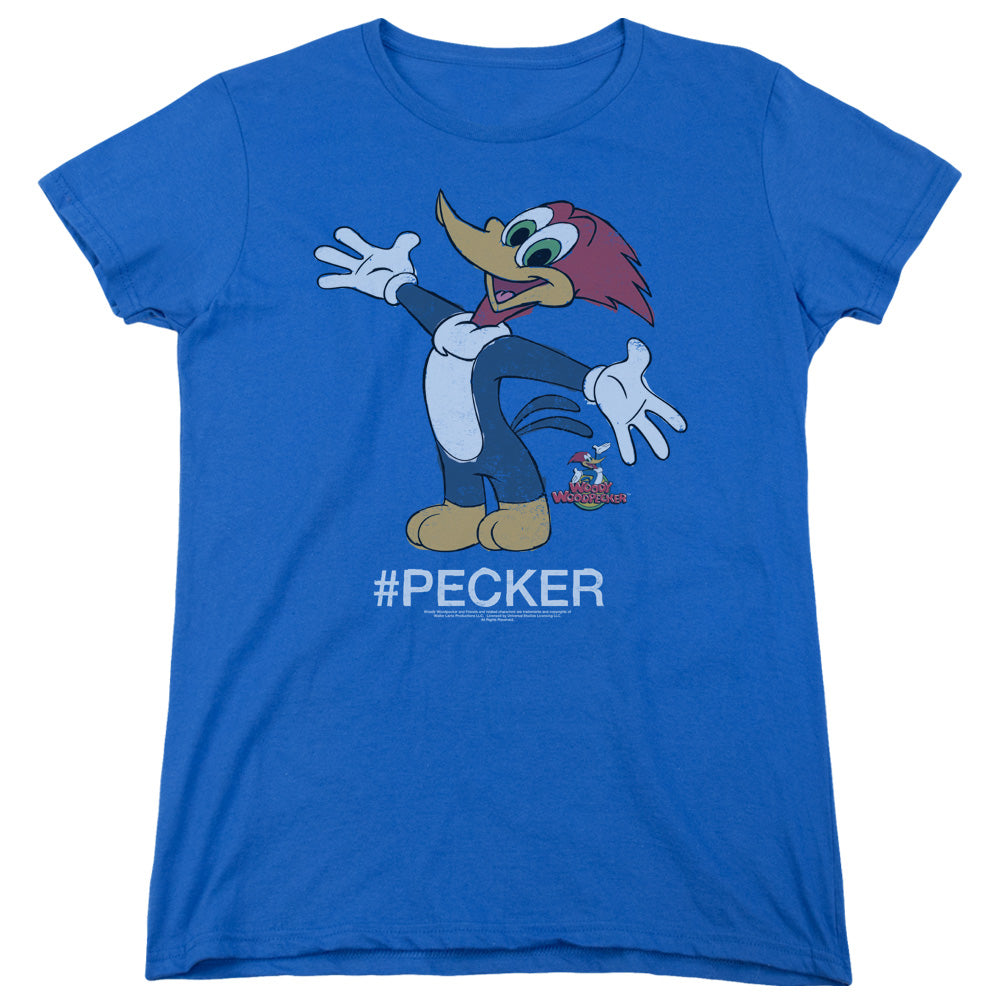 Woody Woodpecker - Hashtag Woody - Short Sleeve Womens Tee - Royal Blue T-shirt