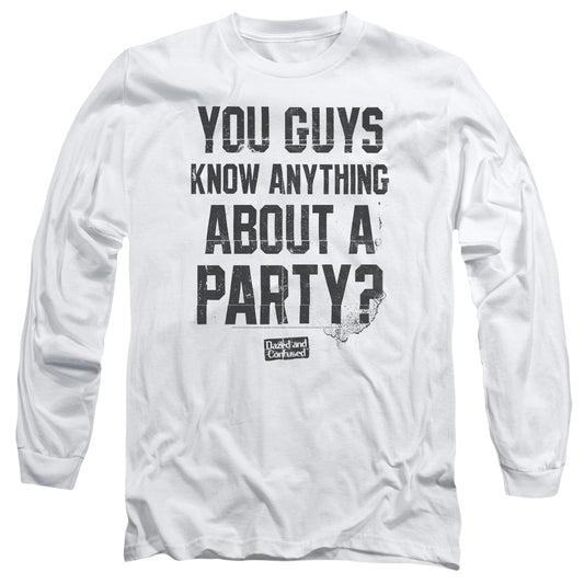 Dazed And Confused - Party Time - Long Sleeve Adult 18/1 - White - Sm - White T-shirt