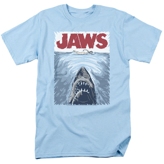 Jaws - Graphic Poster - Short Sleeve Adult 18/1 - Light Blue T-shirt