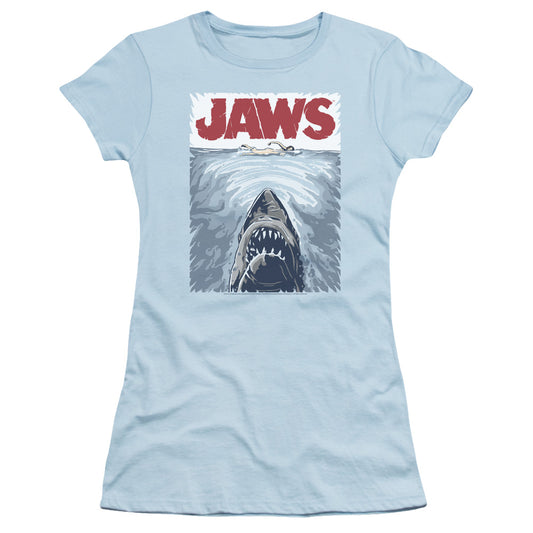 Jaws - Graphic Poster - Short Sleeve Junior Sheer - Light Blue T-shirt