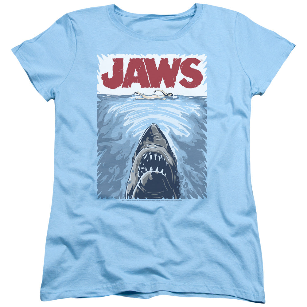 Jaws - Graphic Poster - Short Sleeve Womens Tee - Light Blue T-shirt