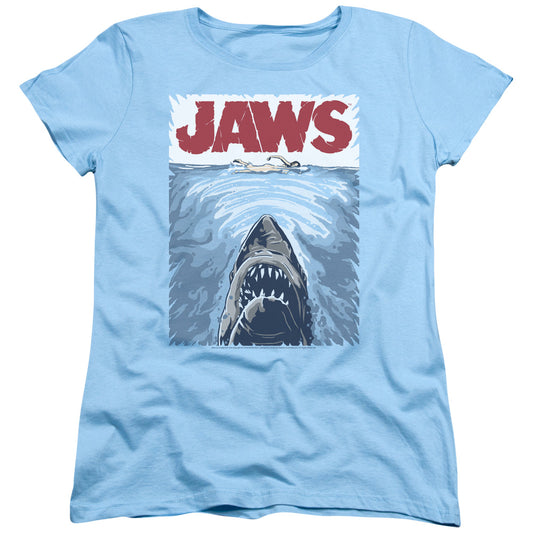 Jaws - Graphic Poster - Short Sleeve Womens Tee - Light Blue T-shirt