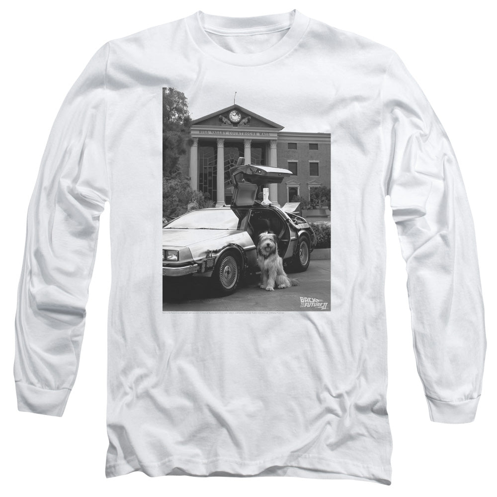 Back To The Future Ii - Einstein - Long Sleeve Adult 18/1 - White - Sm - White T-shirt