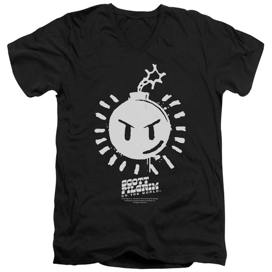 Scott Pilgrim - Sex Bob Omb Logo - Short Sleeve Adult V-neck 30/1 - Black T-shirt