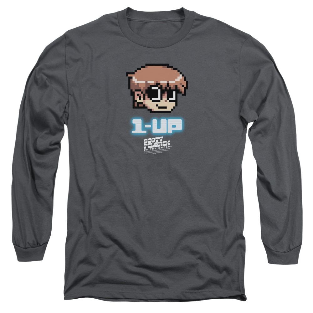 Scott Pilgrim - 1 Up - Long Sleeve Adult 18/1 - Charcoal T-shirt