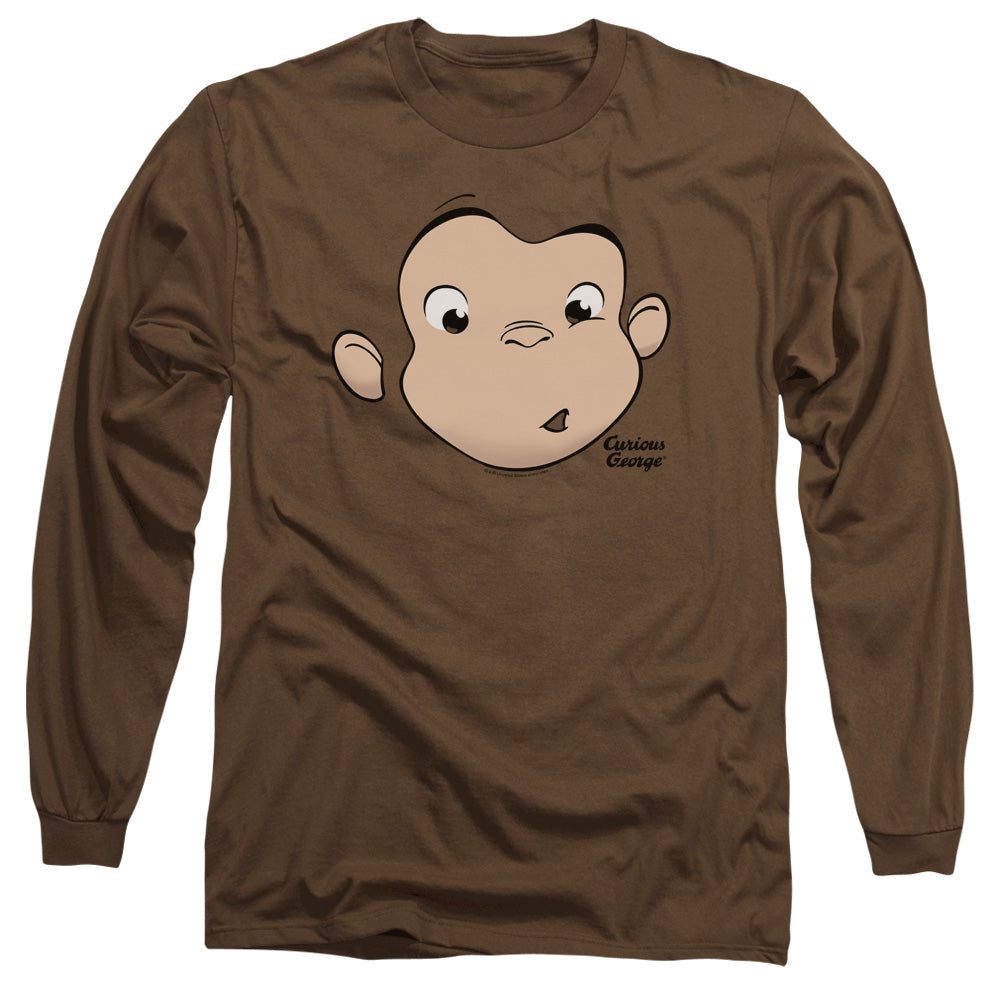 Curious George - George Face - Long Sleeve Adult 18/1 - Coffee - Sm - Coffee T-shirt