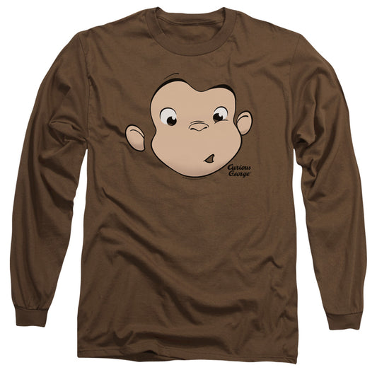 Curious George - George Face - Long Sleeve Adult 18/1 - Coffee - Sm - Coffee T-shirt
