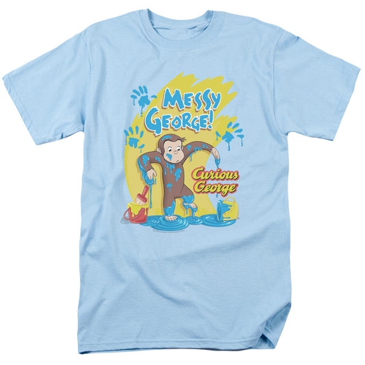 Curious George - Messy George - Short Sleeve Adult 18/1 - Light Blue - Sm - Light Blue T-shirt