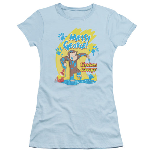 Curious George - Messy George - Short Sleeve Junior Sheer - Light Blue - Sm - Light Blue T-shirt