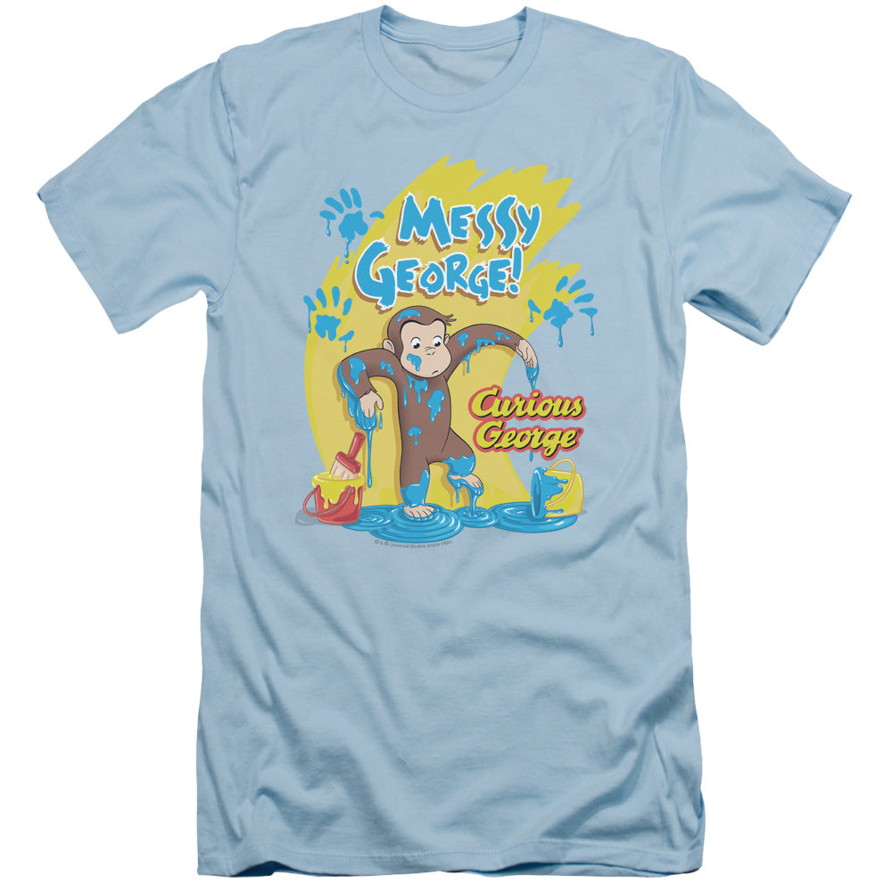 Curious George - Messy George - Short Sleeve Adult 30/1 - Light Blue - Sm - Light Blue T-shirt