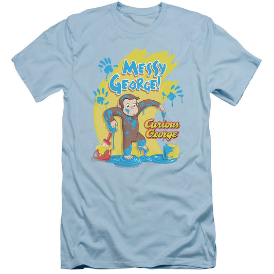 Curious George - Messy George - Short Sleeve Adult 30/1 - Light Blue - Sm - Light Blue T-shirt