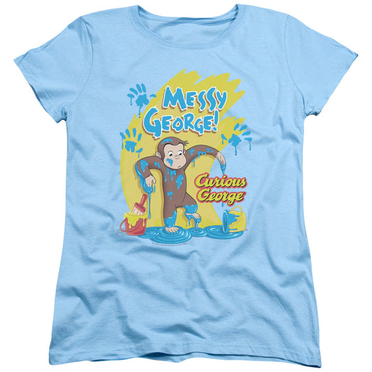 Curious George - Messy George - Short Sleeve Womens Tee - Light Blue - Sm - Light Blue T-shirt