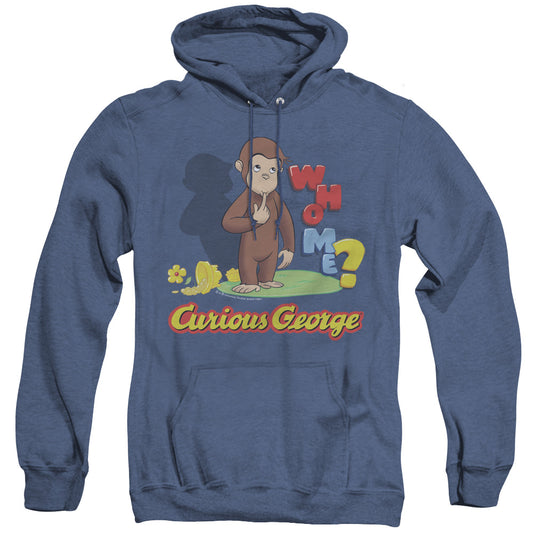 Curious George - Who Me - Adult Heather Hoodie - Royal Blue - Sm - Royal Blue
