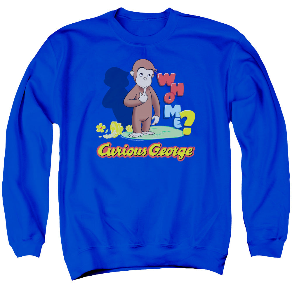 Curious George - Who Me - Adult Crewneck Sweatshirt - Royal Blue