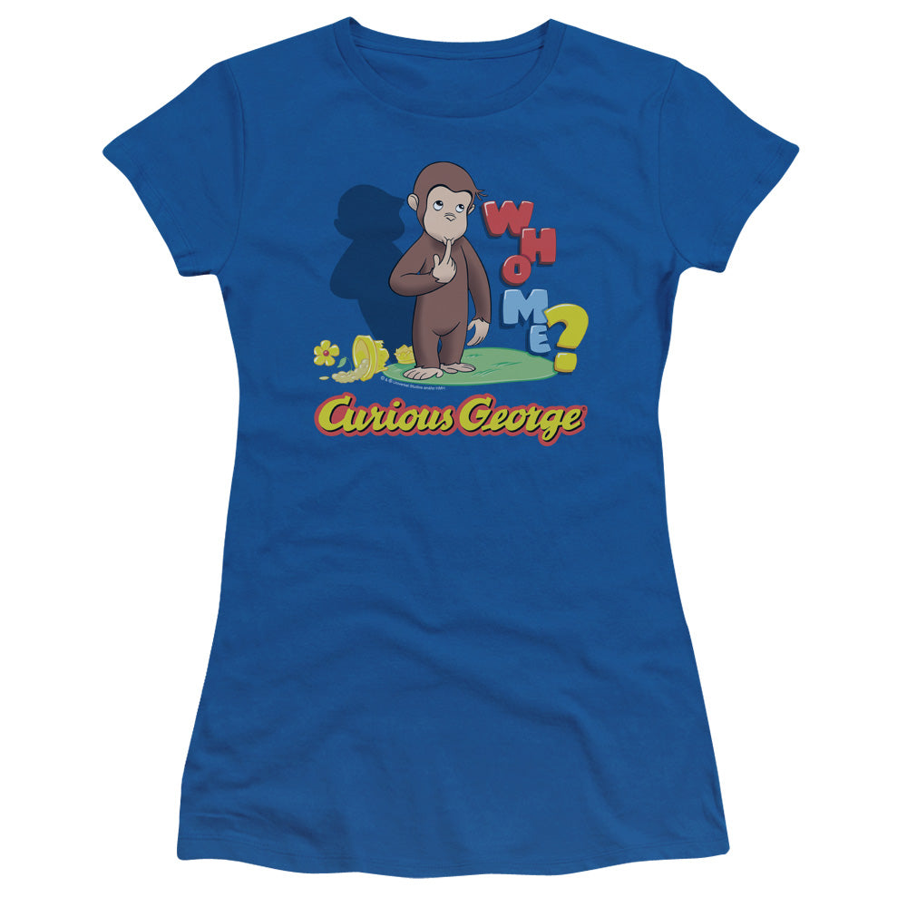 Curious George - Who Me - Short Sleeve Junior Sheer - Royal Blue - Sm - Royal Blue T-shirt