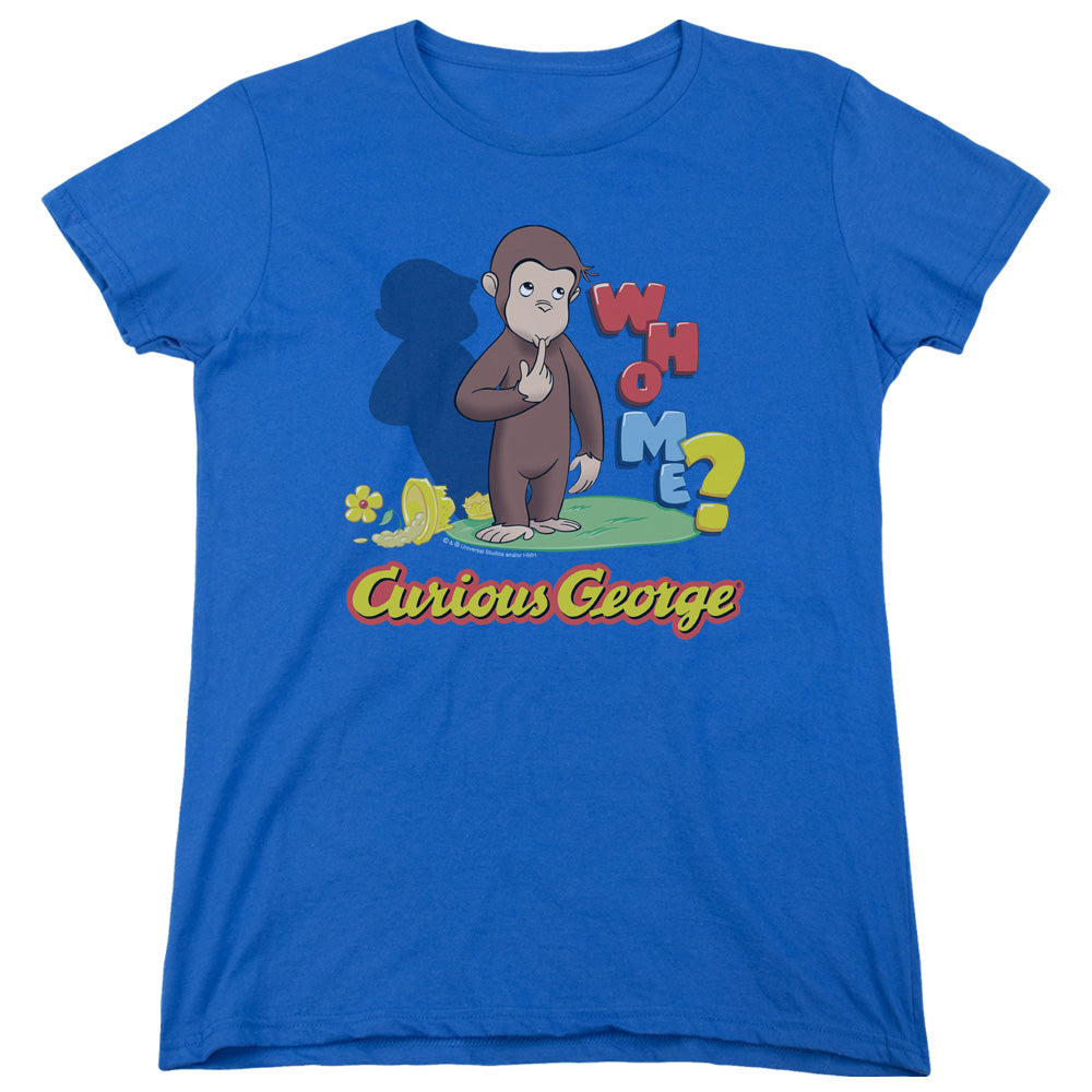 Curious George - Who Me - Short Sleeve Womens Tee - Royal Blue T-shirt