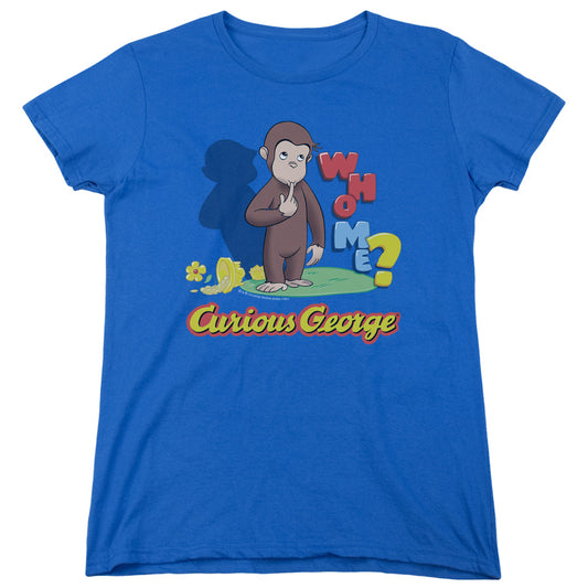 Curious George - Who Me - Short Sleeve Womens Tee - Royal Blue T-shirt