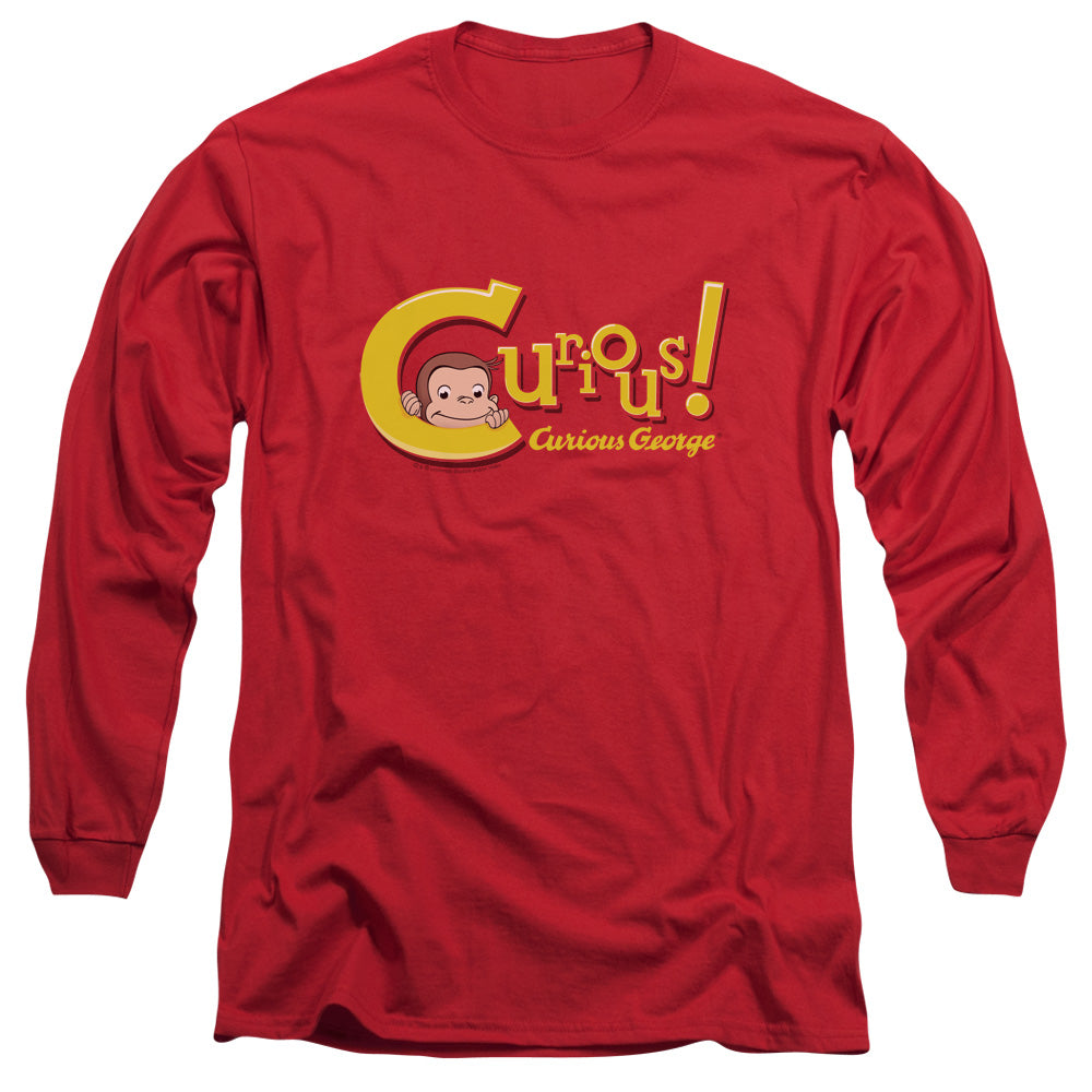 Curious George - Curious - Long Sleeve Adult 18/1 - Red - Sm - Red T-shirt