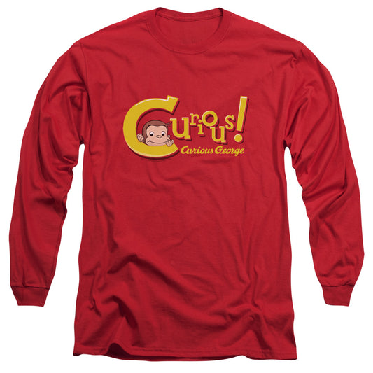 Curious George - Curious - Long Sleeve Adult 18/1 - Red - Sm - Red T-shirt