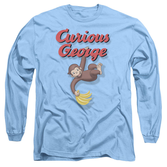 Curious George - Hangin Out - Long Sleeve Adult 18/1 - Carolina Blue - Sm - Carolina Blue T-shirt