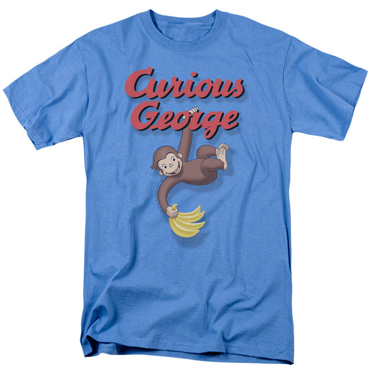 Curious George - Hangin Out - Short Sleeve Adult 18/1 - Carolina Blue - Sm - Carolina Blue T-shirt