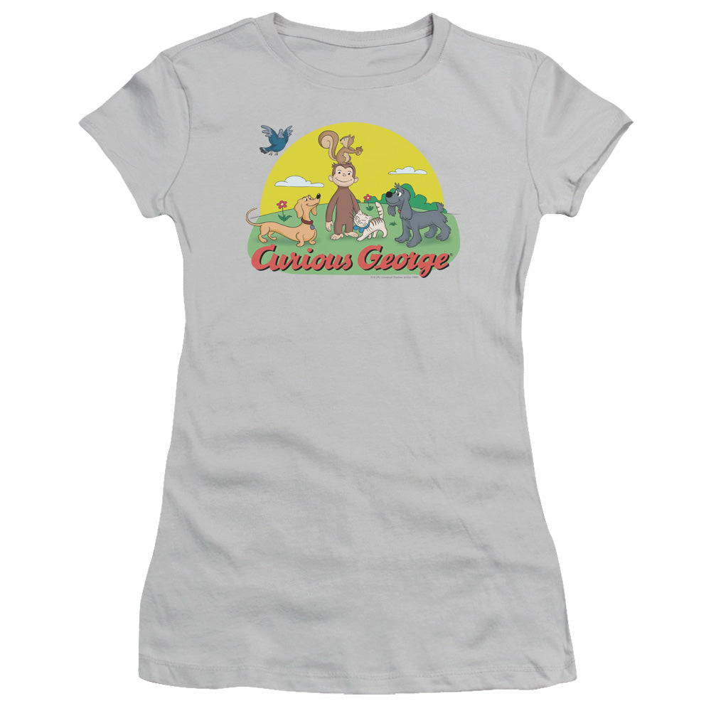 Curious George - Sunny Friends - Short Sleeve Junior Sheer - Silver - Sm - Silver T-shirt