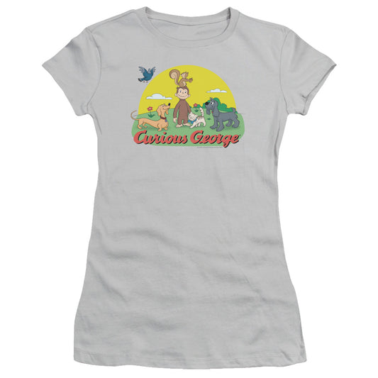 Curious George - Sunny Friends - Short Sleeve Junior Sheer - Silver - Sm - Silver T-shirt