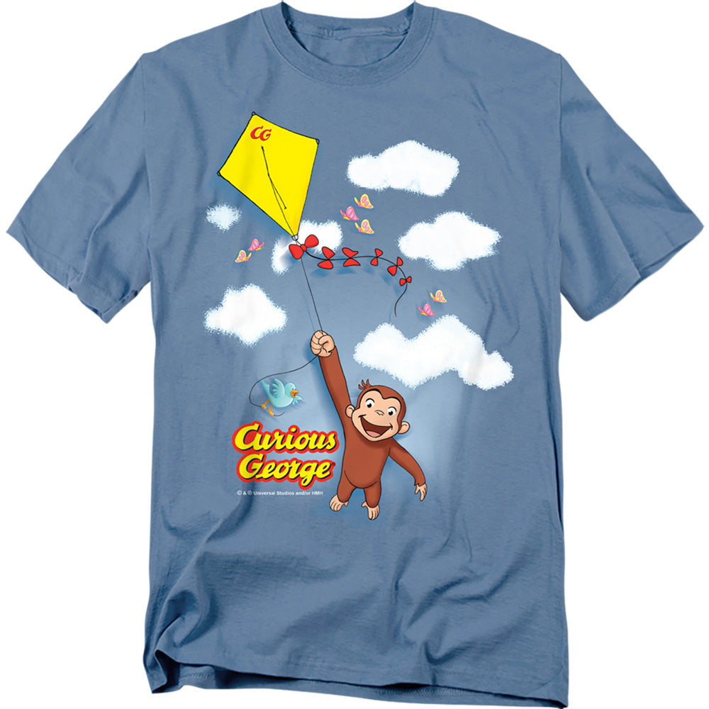 Curious George - Flight - Short Sleeve Adult 18/1 - Carolina Blue - Sm - Carolina Blue T-shirt