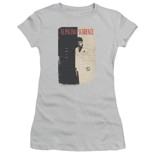 Scarface - Vintage Poster - Short Sleeve Junior Sheer - Silver T-shirt