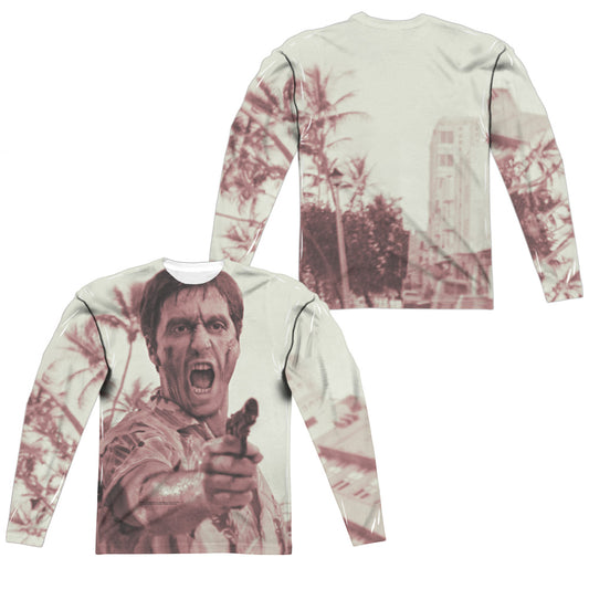 Scarface - War Cry (Front/back Print) - Long Sleeve Adult Poly Crew  - White T-shirt