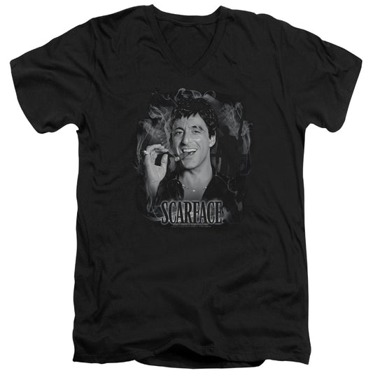 Scarface - Smokey Scar - Short Sleeve Adult V-neck 30/1 - Black T-shirt