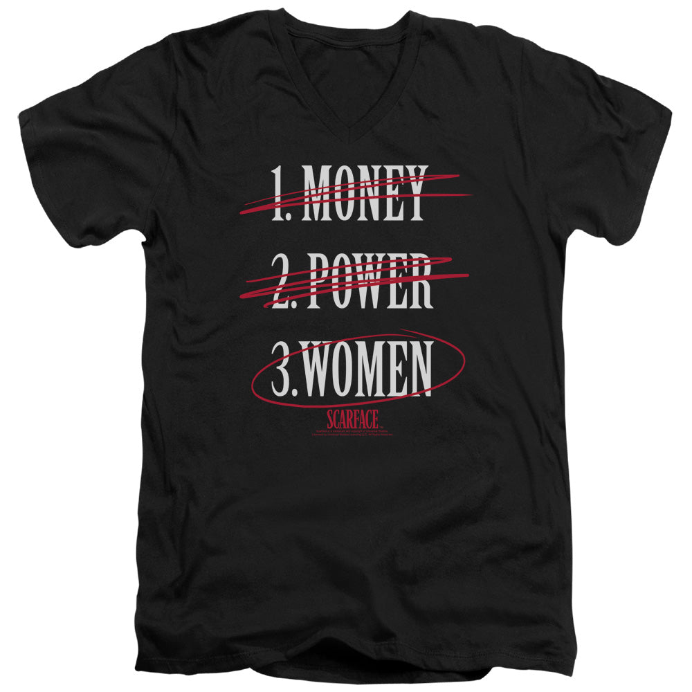 Scarface - Money Power Women - Short Sleeve Adult V-neck 30/1 - Black T-shirt
