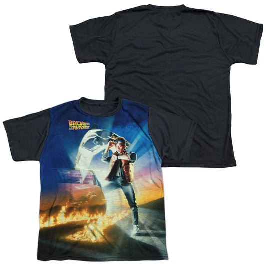 Back To The Future - Movie Poster - Short Sleeve Youth White Front Black Back - White T-shirt
