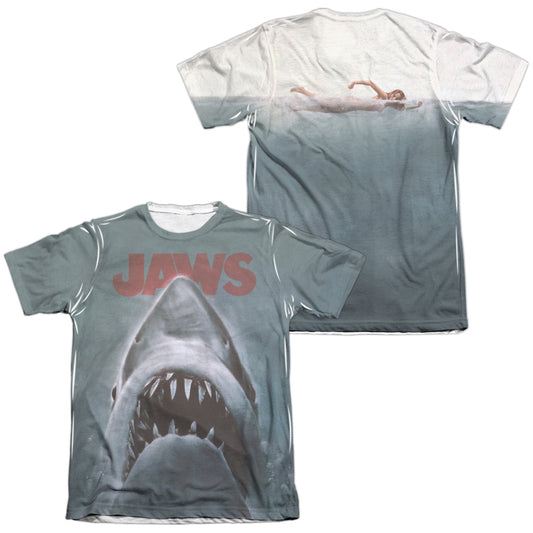 Jaws - Poster (Front/back Print) - Adult 65/35 Poly/cotton Short Sleeve Tee - White T-shirt