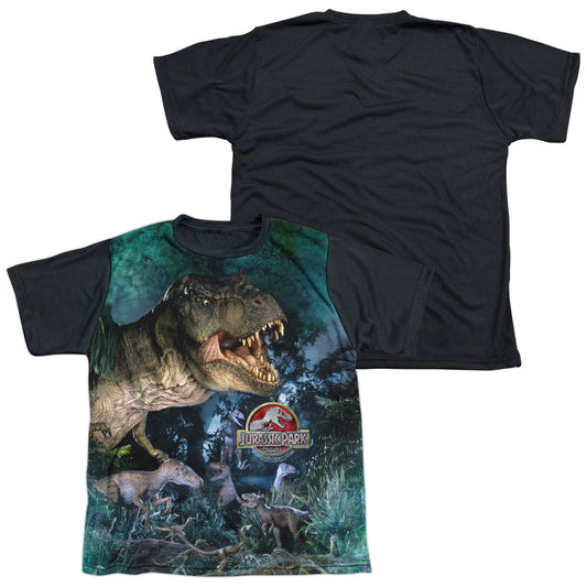 Jurassic Park - Dinos Gather - Short Sleeve Youth White Front Black Back   - White T-shirt