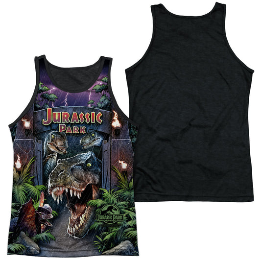 Jurassic Park - Welcome To The Park - Adult Poly Tank Top Black Back - White