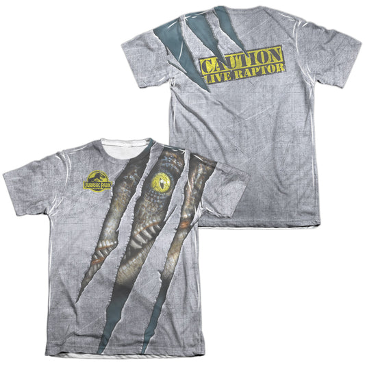 Jurassic Park - Live Raptor (Front/back Print) - Adult 65/35 Poly/cotton Short Sleeve Tee - White T-shirt