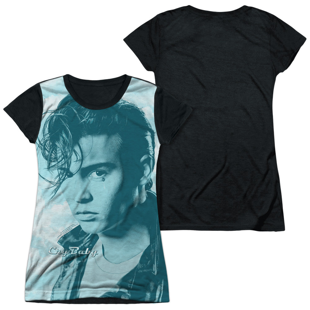 Cry Baby - Crying Cloud - Short Sleeve Junior Poly Black Back - White T-shirt