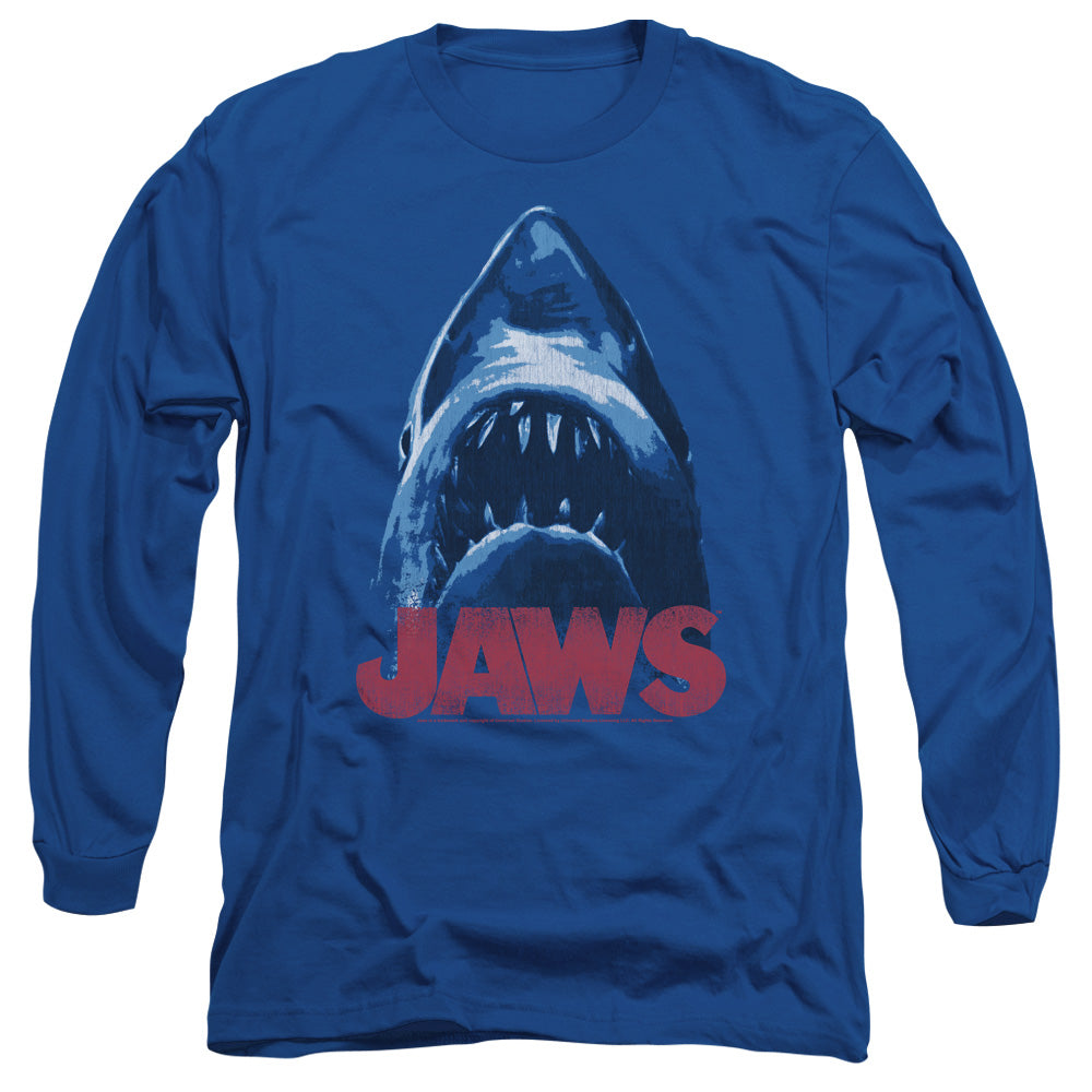 Jaws - From Below - Long Sleeve Adult 18/1 - Royal Blue T-shirt