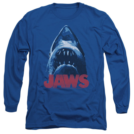 Jaws - From Below - Long Sleeve Adult 18/1 - Royal Blue T-shirt