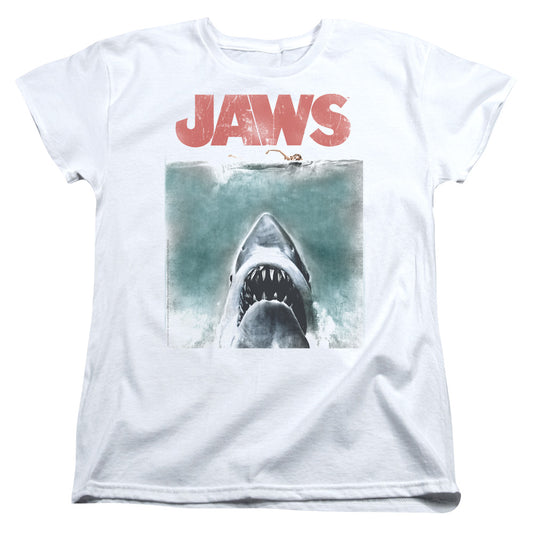 Jaws - Vintage Poster - Short Sleeve Womens Tee - White T-shirt