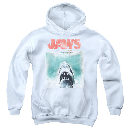Jaws - Vintage Poster - Youth Pull-over Hoodie - White