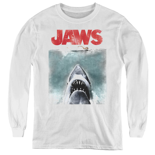 Jaws - Vintage Poster - Youth Long Sleeve Tee - White