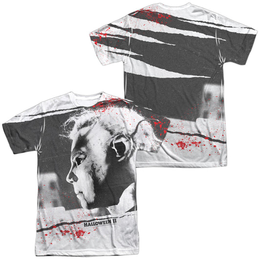 Halloween Ii - Myers Mask (Front/back Print) - Short Sleeve Adult 100% Poly Crew - White - Sm - White T-shirt