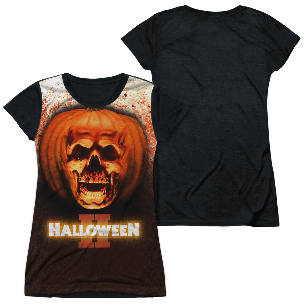 Halloween Ii - Pumpkin Skull - Short Sleeve Junior Poly Black Back - White T-shirt