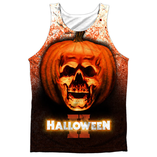 Halloween Ii - Pumpkin Skull - Adult 100% Poly Tank Top - White