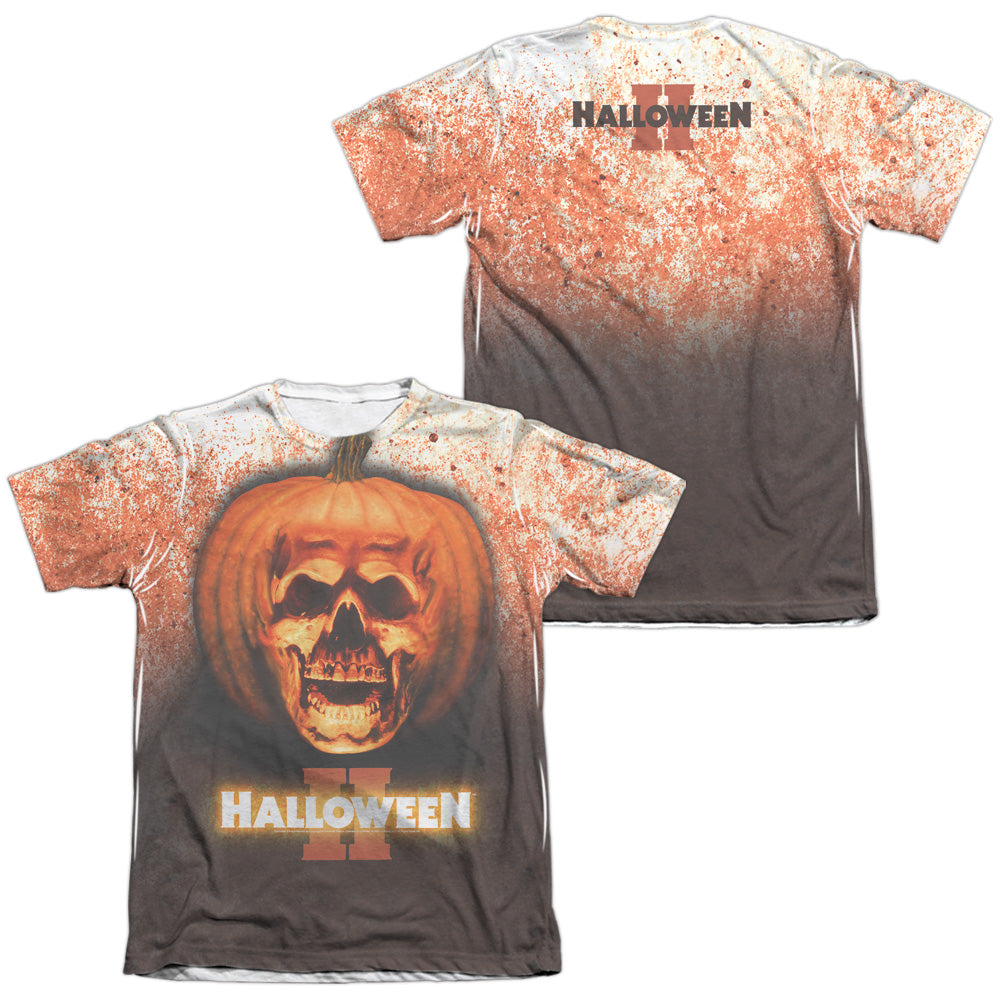 Halloween Ii - Pumpkin Skull (Front/back Print) - Adult 65/35 Poly/cotton Short Sleeve Tee - White - Sm - White T-shirt