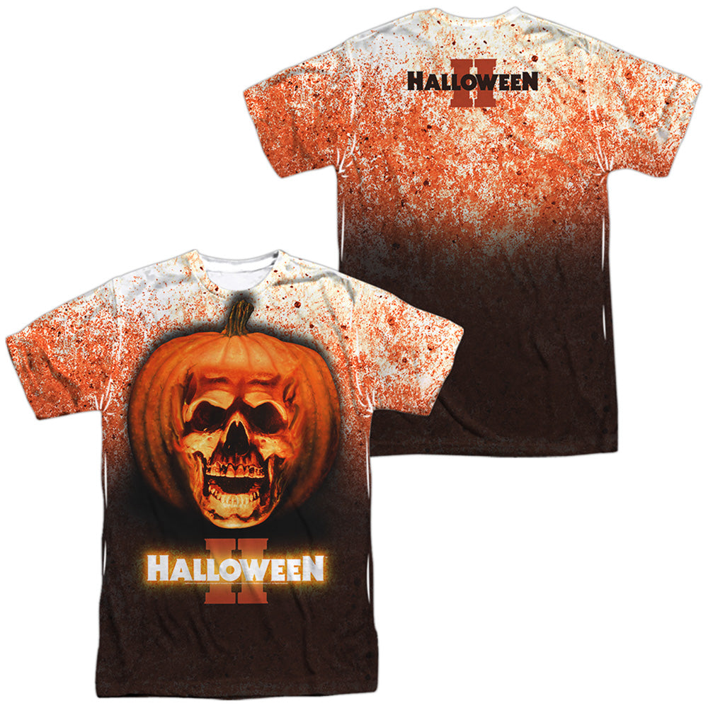 Halloween Ii - Pumpkin Skull (Front/back Print) - Short Sleeve Adult 100% Poly Crew - White - Sm - White T-shirt