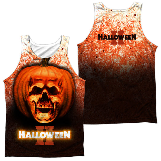 Halloween Ii - Pumpkin Skull (Front/back Print) - Adult 100% Poly Tank Top - White