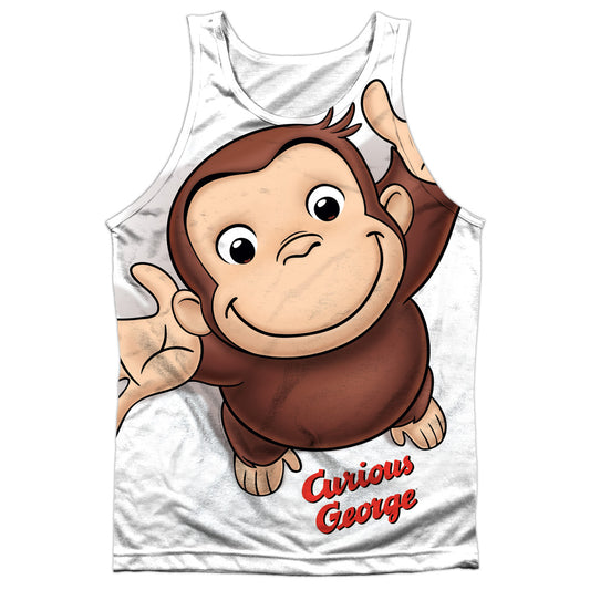 Curious George - Hands In The Air - Adult 100% Poly Tank Top - White